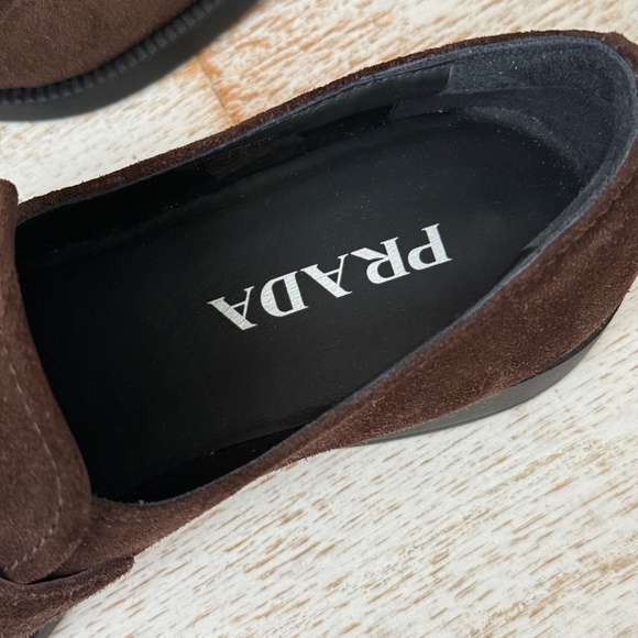 Prada Brown Suede Triangle Loafers NEW - Picture 11 of 16